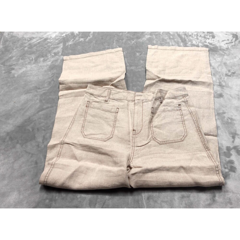 Madewell Womens Size‎ 6 Petite Oat 100% Linen Patch Pocket Flare Pants